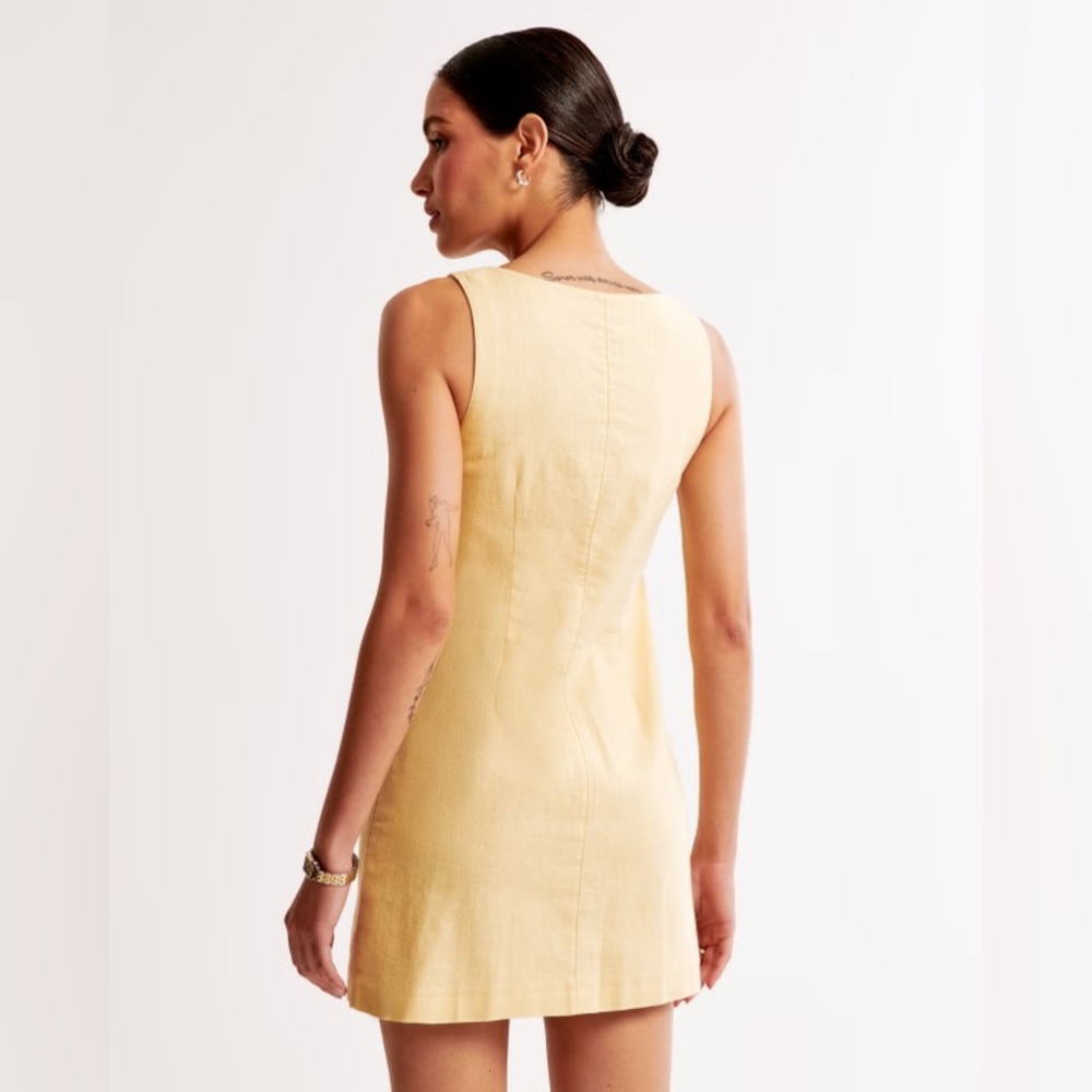 A&F Mara Squareneck Butter Yellow Linen & Cotton Blend Vest Mini Dress (Size XS) - Picture 3 of 5